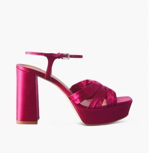 Reformation NWB Monetta Platform Satin Platform Sandal in Magenta Pink Size 8.5